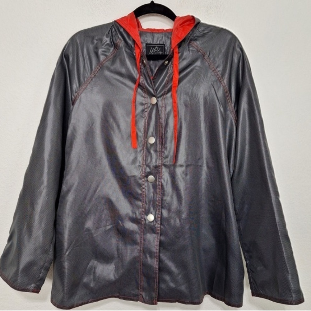 UbU Gray Red Gorpcore Outdoor Button Front Drawstring Hooded Jacket Size S